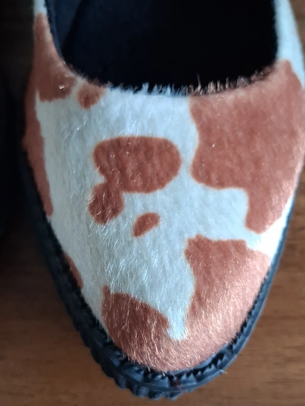 T.U.K. Brown Cow Print Pointed Ankle Strap Ballet Creeper ** Size 7